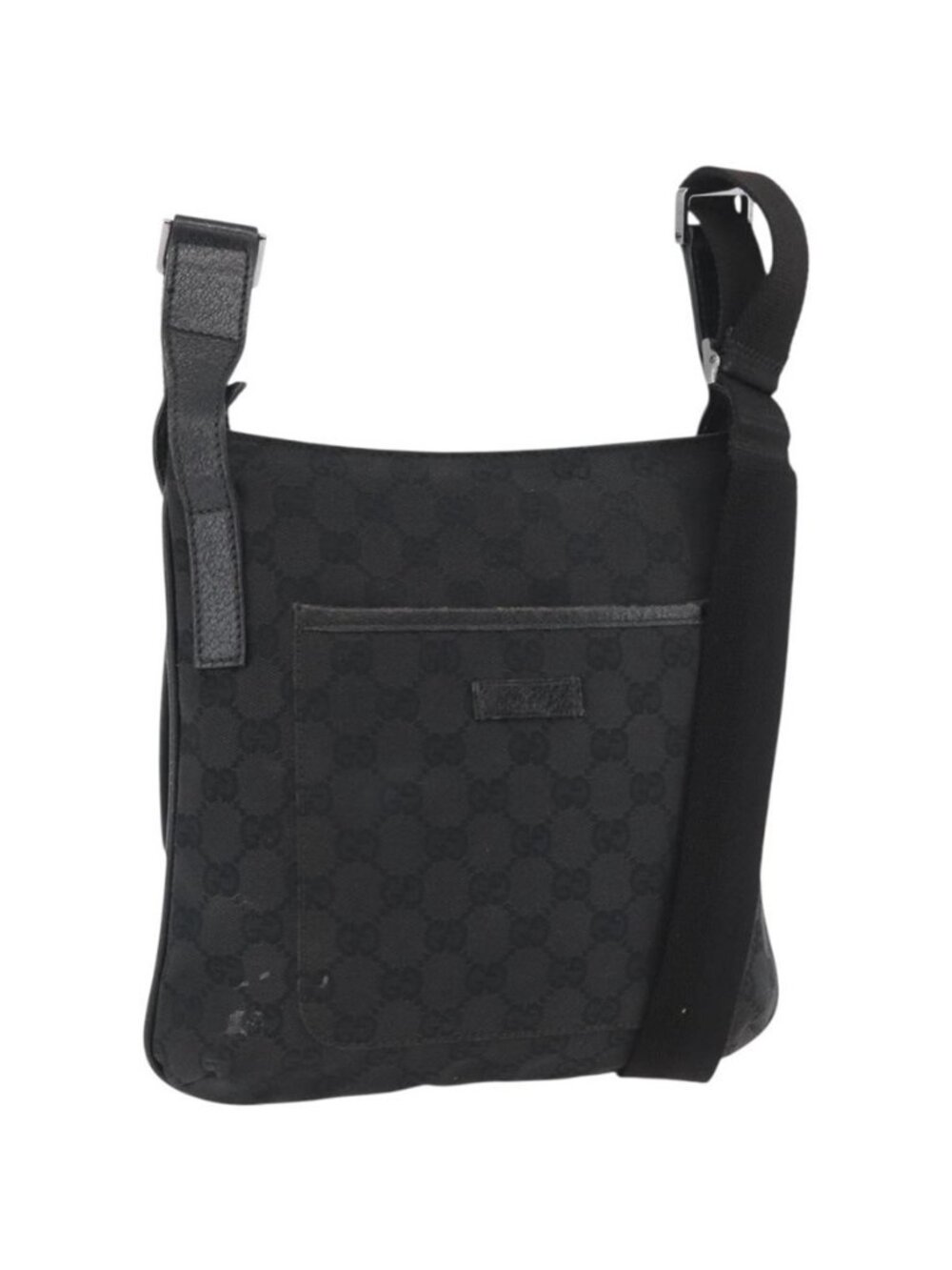 Authentic GUCCI GG Canvas Shoulder Bag Black Silver 122793